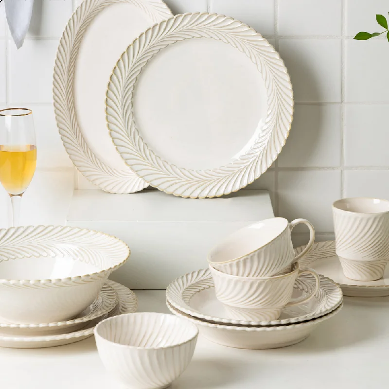 White Japanese Retro-Style Dinnerware Set