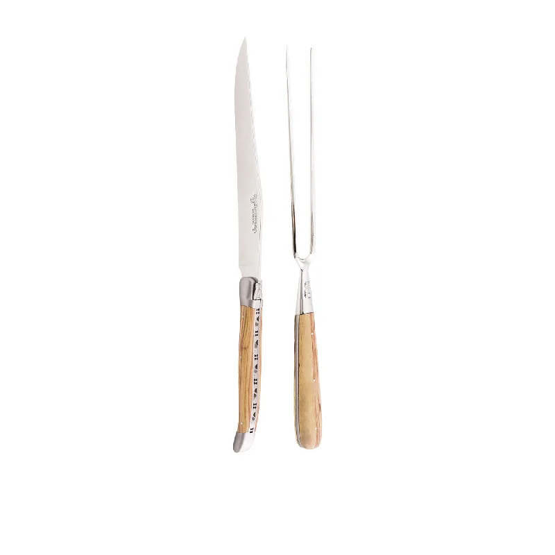 Laguiole En Aubrac 2pc Carving Knife Set Olive Wood