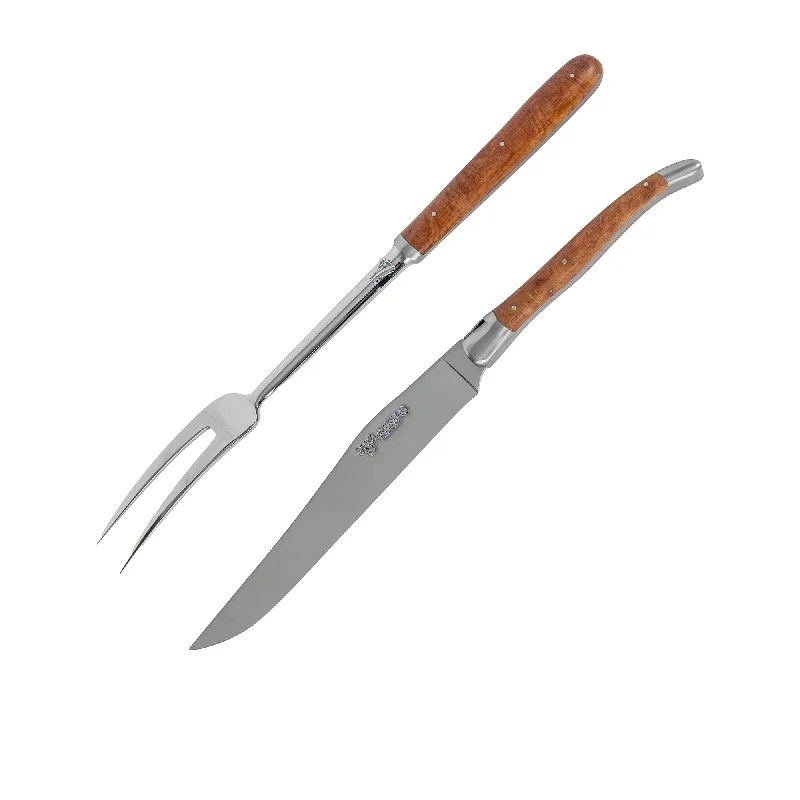 Laguiole En Aubrac 2pc Forged Carving Knife Set Briar Root Wood