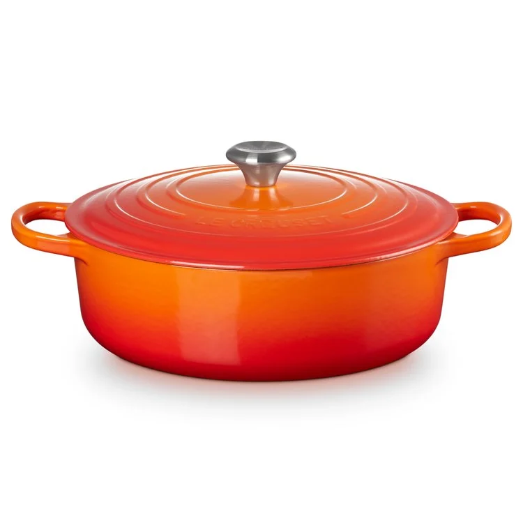 Signature 6.75-Quart Enameled Cast Iron Wide Round Oven - Flame