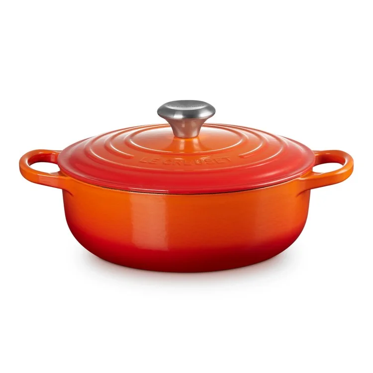 Signature 3.5-Quart Enameled Cast Iron Round Sauteuse with Lid - Flame