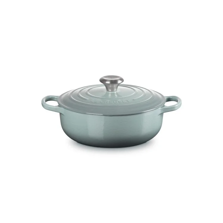 Signature 3.5-Quart Enameled Cast Iron Round Sauteuse with Lid - Sea Salt