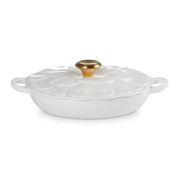 Signature 2.25-Quart Enameled Cast Iron Petal Braiser - White