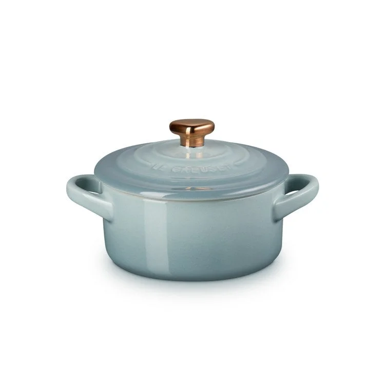 Classic 8 Oz Stoneware Mini Round Cocotte with Gold Heart Knob - Sea Salt