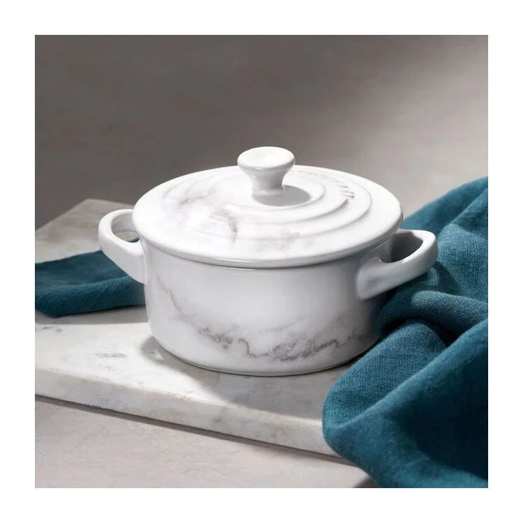 8 Oz Mini Round Stoneware Cocotte - Marble Applique