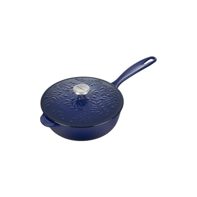 Olive Branch 2.25-Quart Saucier with Embossed Lid and Stainless Steel Knob - Indigo