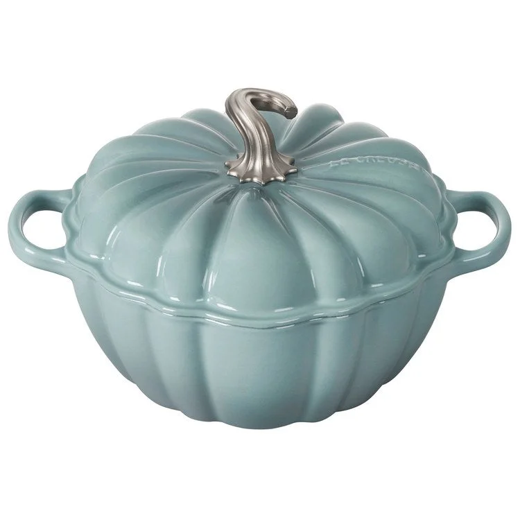 4-Quart Pumpkin Cast Iron Cocotte with Stainless Steel Figural Knob - Sea Salt