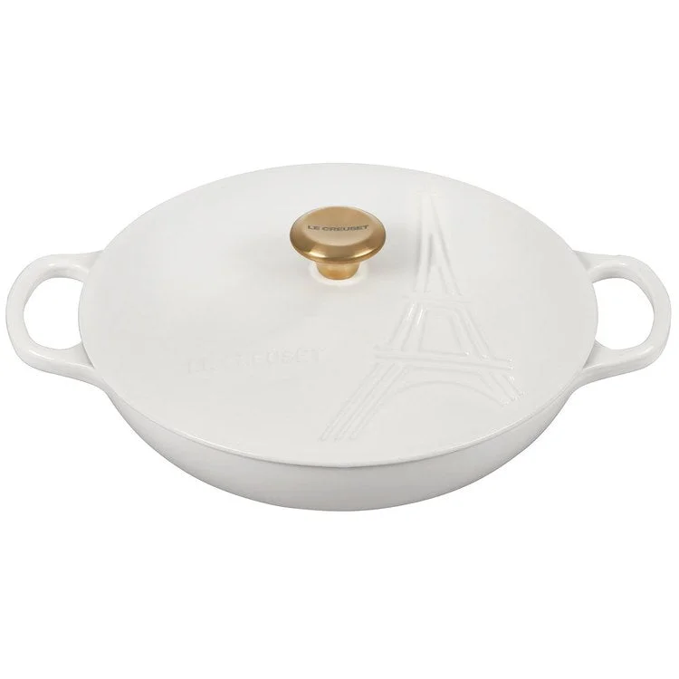 Eiffel Tower Signature 3.5-Quart Braiser with Gold Knob - White