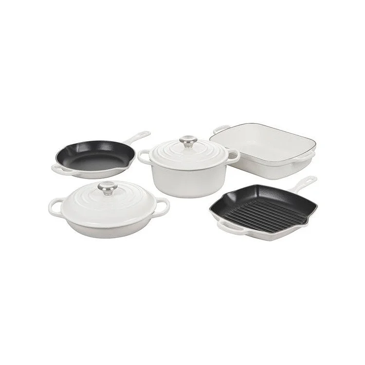 Signature Seven-Piece Enameled Cast Iron Cookware Set - White