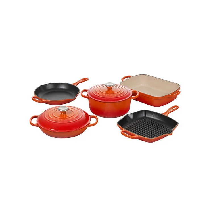 Signature Seven-Piece Enameled Cast Iron Cookware Set - Flame