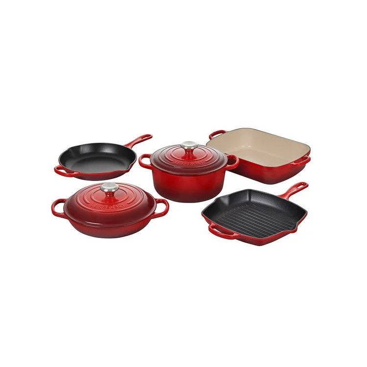 Signature Seven-Piece Enameled Cast Iron Cookware Set - Cerise