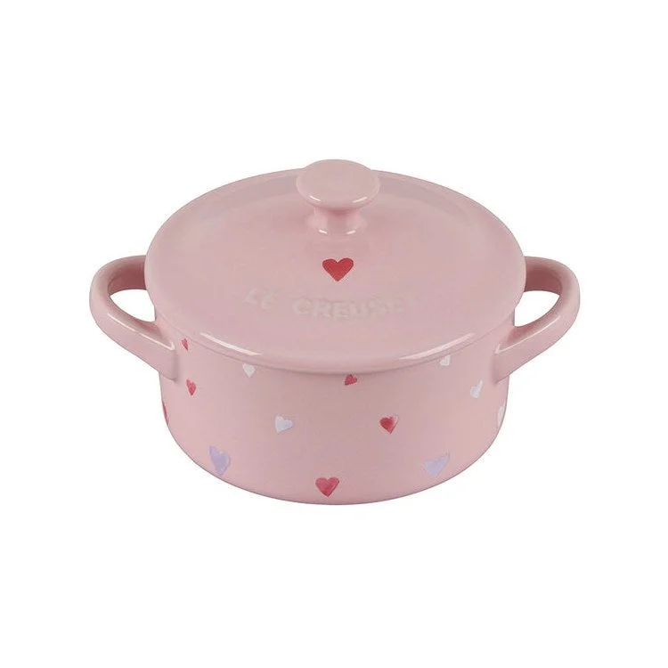 L' Amour Collection Mini Round Cocotte - Chiffon Pink with Heart Applique