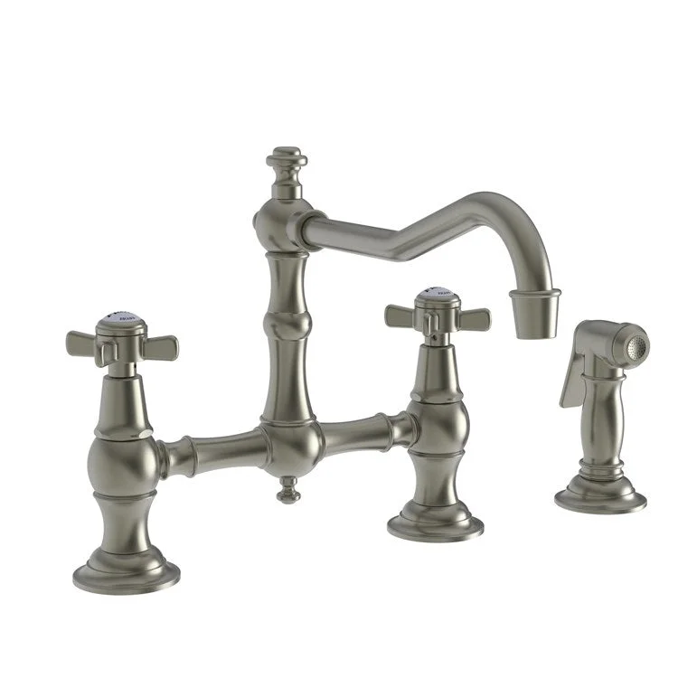 Kitchen Faucet Fairfield Bridge 8 Inch Spread 2 Cross ADA Satin Brass PVD Sidespray Spout Height 6-3/8 Inch 1.8 Gallons per Minute