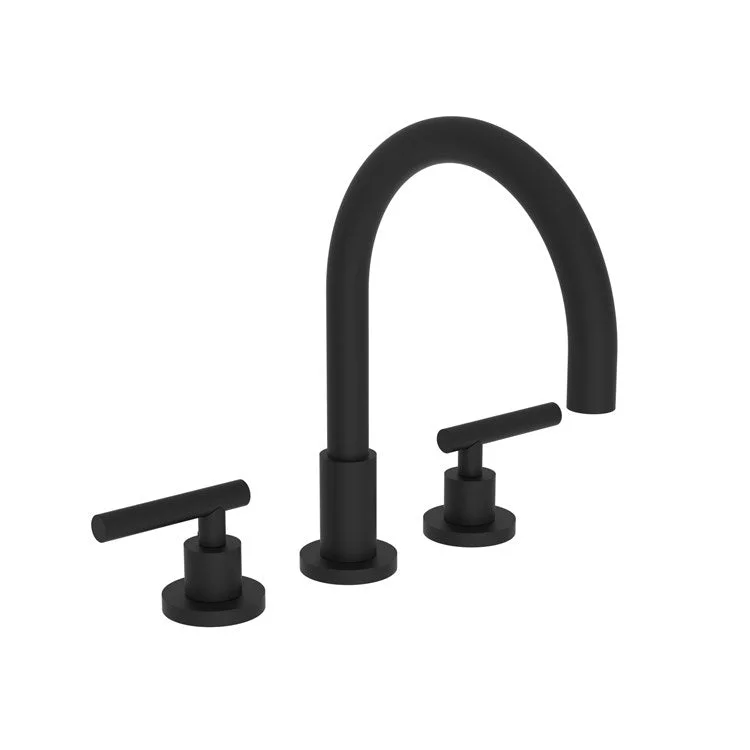 Kitchen Faucet East Linear Widespread 8 to 20 Inch Spread 2 Lever ADA Flat Black Sidespray Spout Height 5-5/7 Inch 1.8 Gallons per Minute