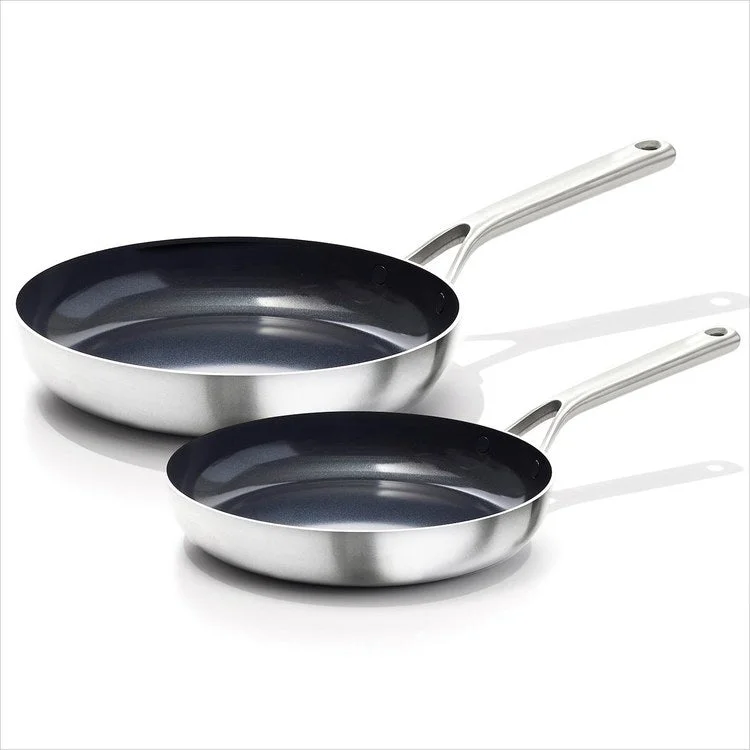 Mira Series Tri-Ply Stainless Steel 8" and 10" 2 piece Fry Pan Set Ceramic Interior