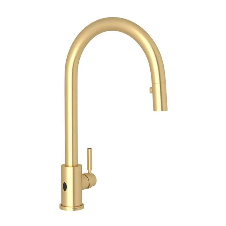 Kitchen Faucet Holborn with Touchless Technology 1 Lever Satin English Gold Pull Down C-Spout Touchless Senses Presence 1.75 Gallons per Minute