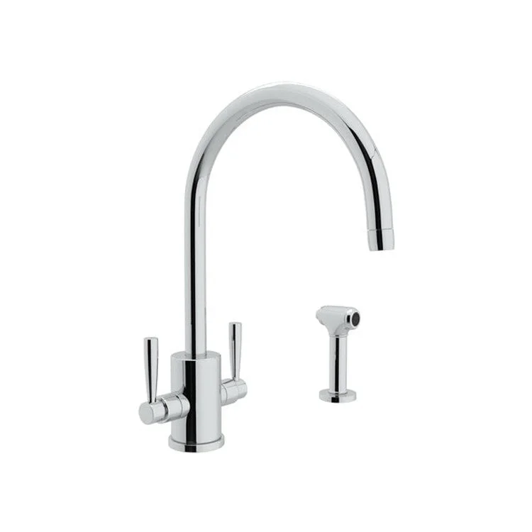 Kitchen Faucet Holborn Round Body 2 Lever Polished Chrome C-Spout 1.8 Gallons per Minute