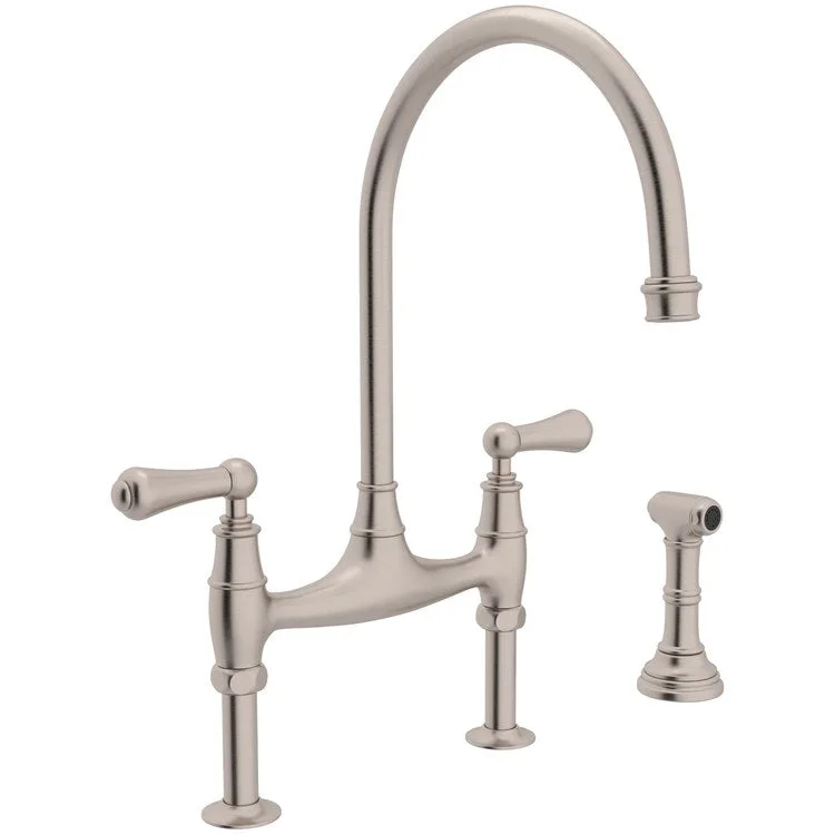 Kitchen Faucet Georgian Era 7-7/8 Inch Spread 2 Lever Satin Nickel Bridge Swivel Spout 1.8 Gallons per Minute