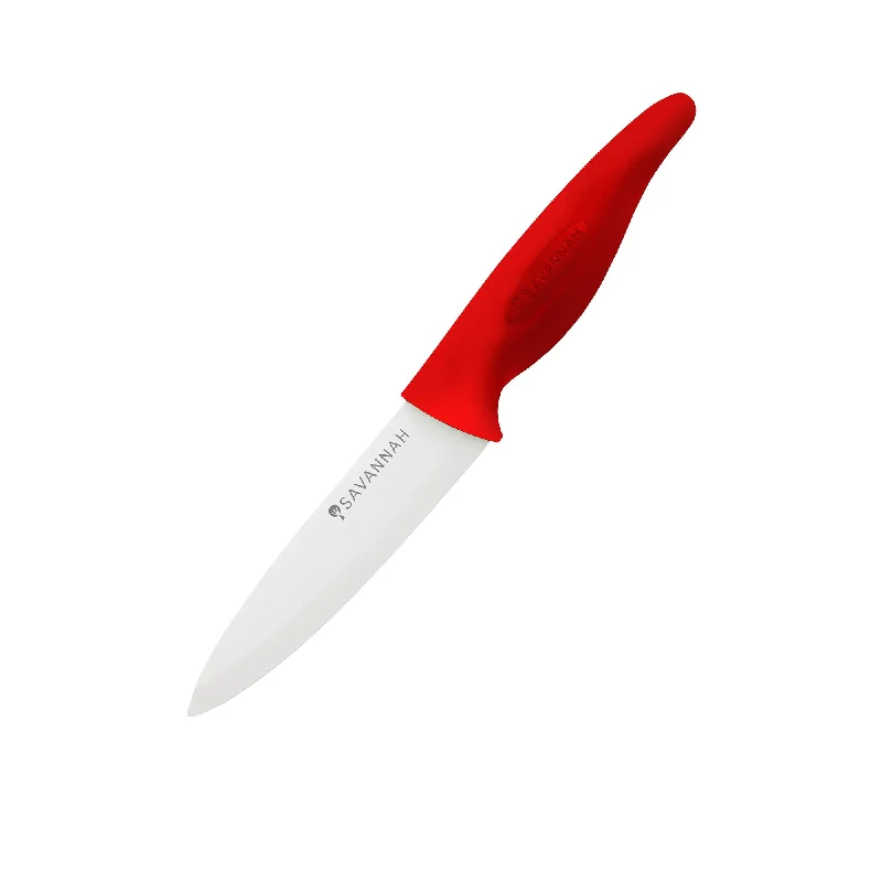 Savannah Ceramic Preparation Knife with Sheath 13cm Red