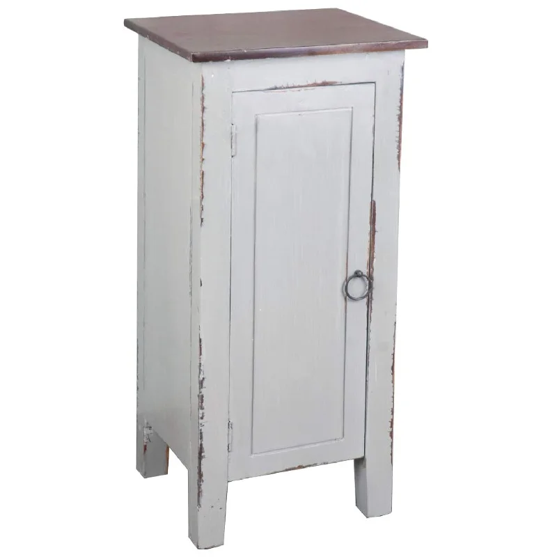 Shabby Chic Cottage Accent Cabinet, Antique Gray With Old Java Top