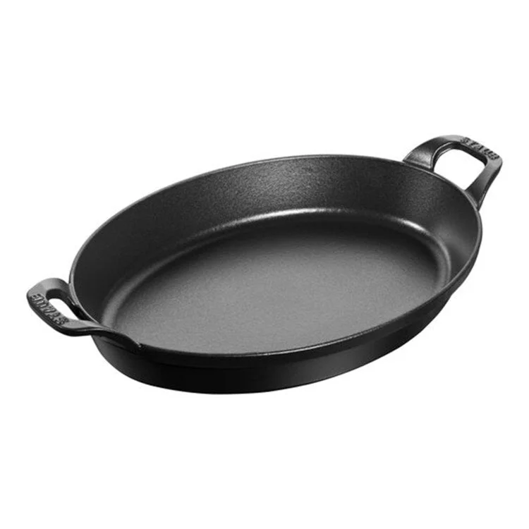 12.5" x 9" Cast Iron Oval Baking Dish - Matte Black