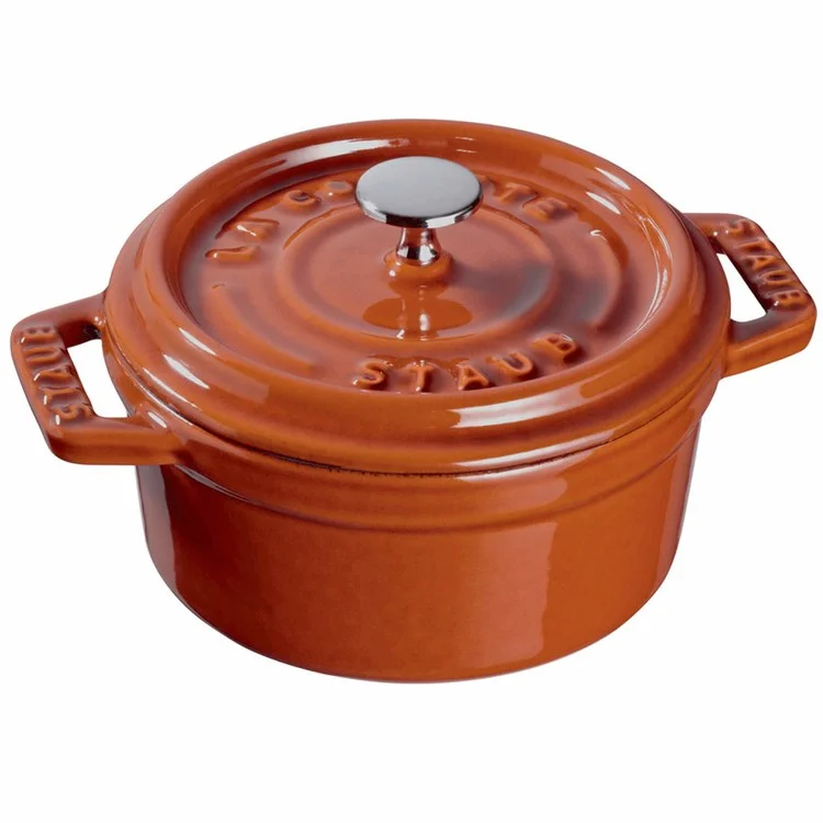 0.25-Quart Cast Iron Mini Round Cocotte Dutch Oven - Burnt Orange