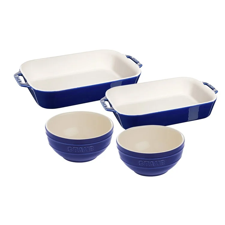 Ceramic Four-Piece Baking Dish Set - Dark Blue