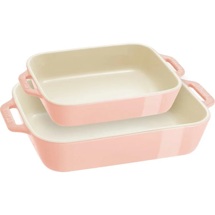 Ceramic Two-Piece Rectangular Baking Dish Set - Macaron Pastel Pink