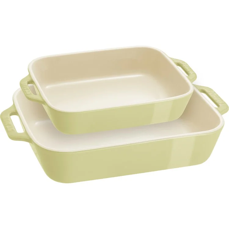 Ceramic Two-Piece Rectangular Baking Dish Set - Macaron Pastel Green