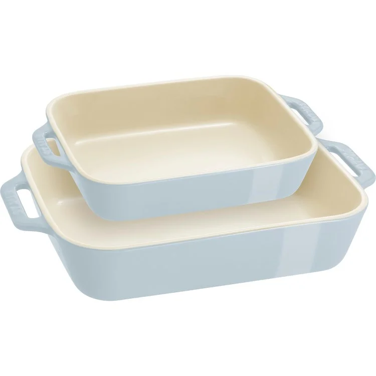 Ceramic Two-Piece Rectangular Baking Dish Set - Macaron Pastel Blue