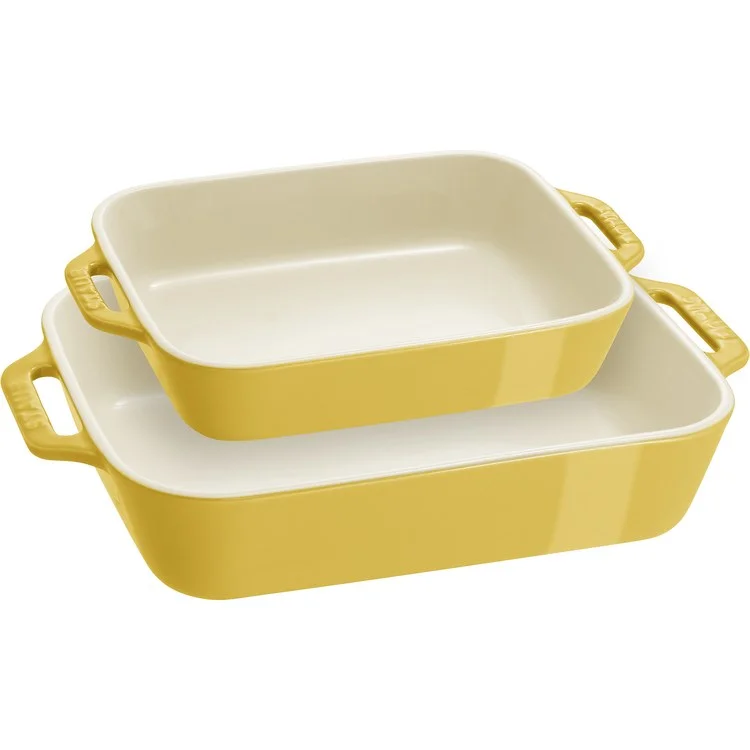 Ceramic Two-Piece Rectangular Baking Dish and Casserole Dish Set - Citron