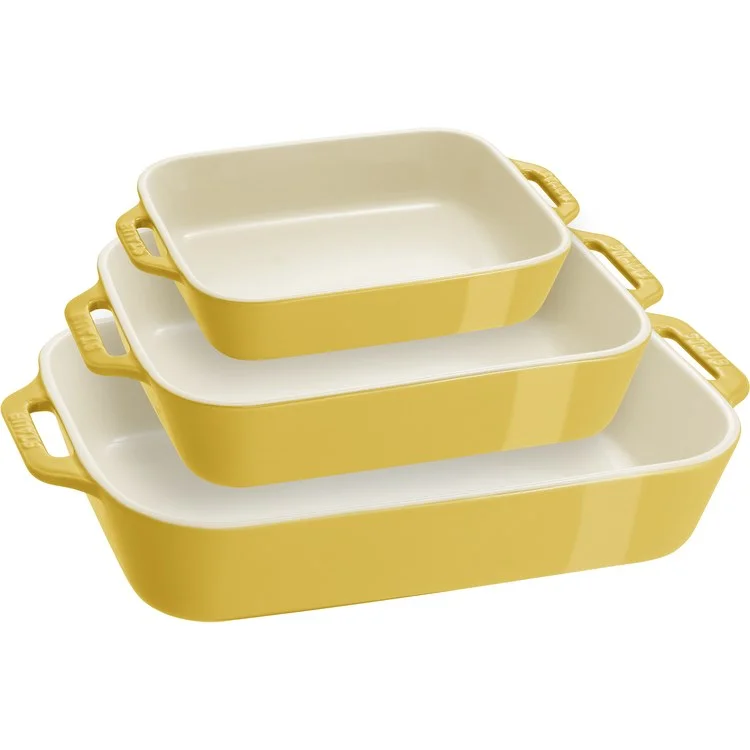 Ceramic Three-Piece Rectangular Baking Dish Set - Citron