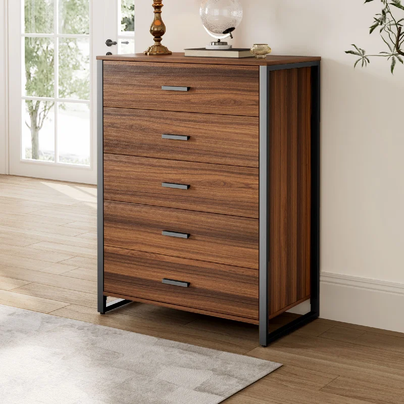 42" Chest 5-Drawers Dresser Accent Cabinet Walnut