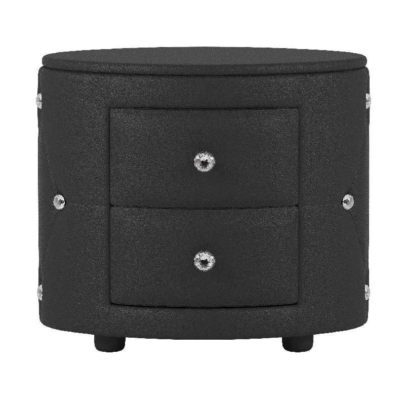 PU Accent Cabinet Nightstand, Storage Pantry Cabinets with 2 Drawers & Crystal Handle, Bedroom Sofa Table Bedside Table - Black