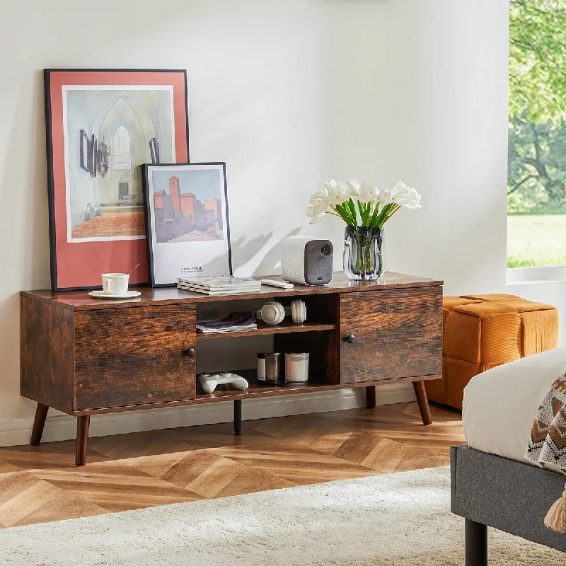 Brown TV Stand,Living Room Accent Cabinet with Adjustable Shelf