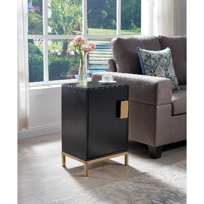 Furniture - Grant Accent Cabinet Side End Table, Bedside Nightstand for Bedroom Living Room, Black/Gold